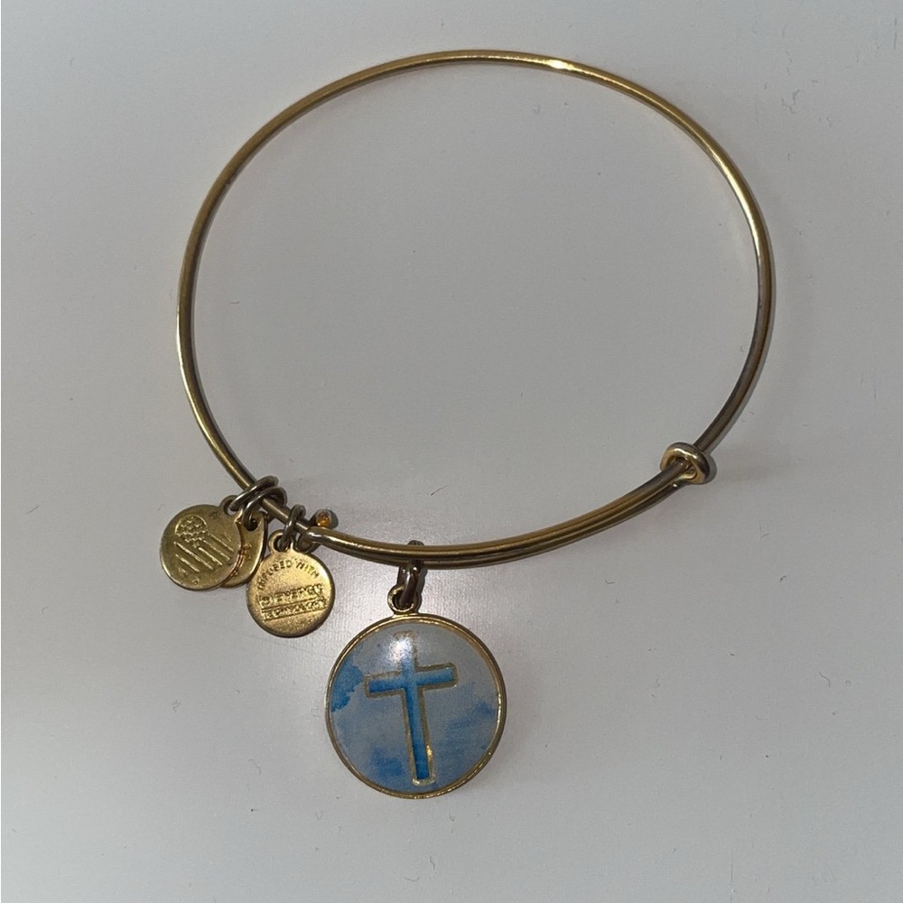 Alex and Ani Gold Bracelet with Blue Cross